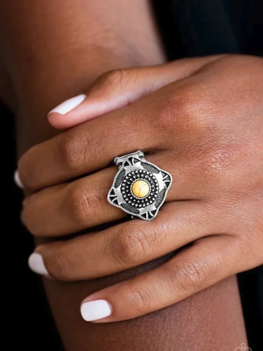 Paparazzi Jewelry Accessories - Four Corners Fashion - Yellow Ring - Vintage